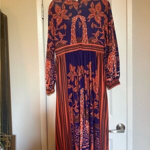 Floral /Giraffe Long Sleeve Dress in Orange and Blue